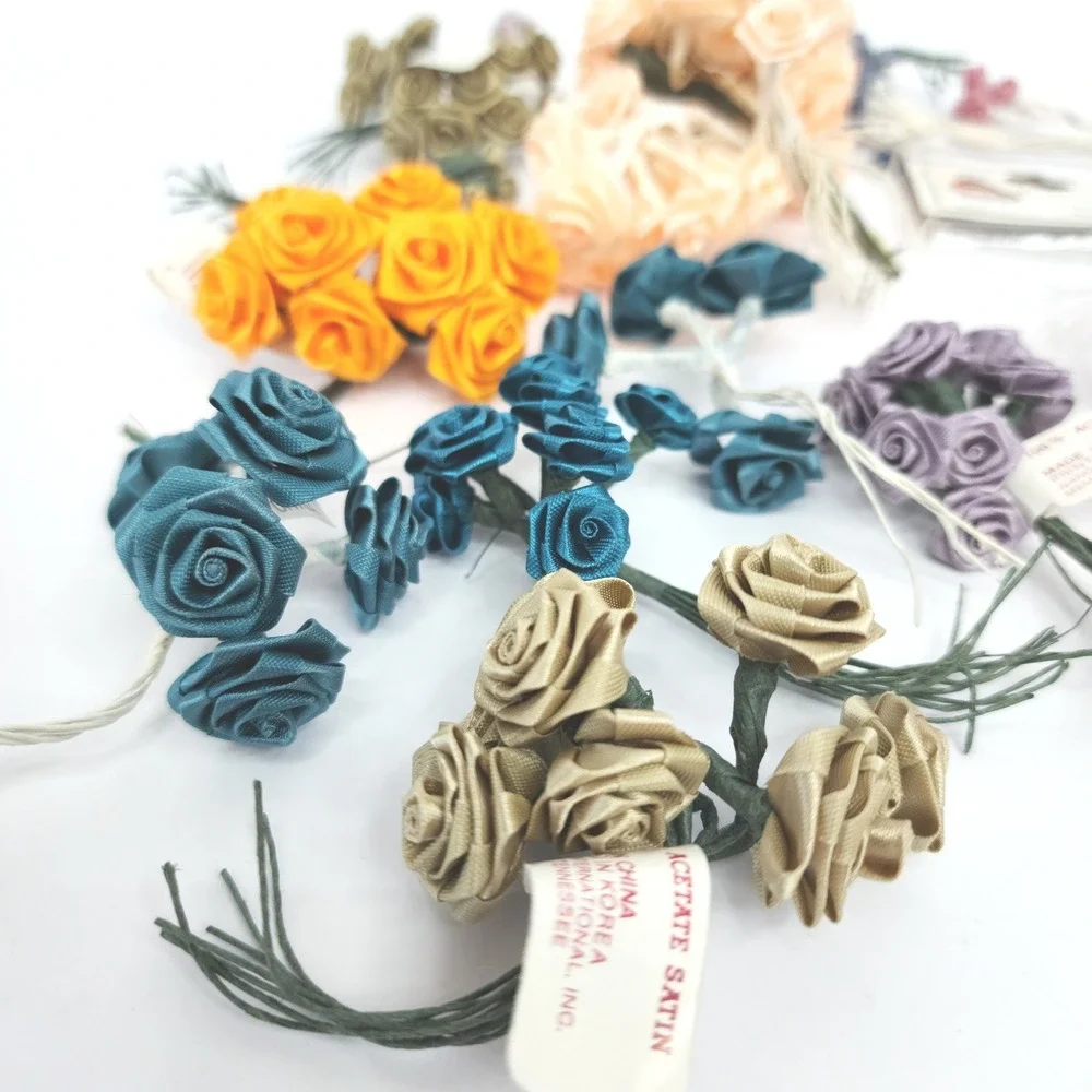 Vintage Wang's International Acetate Satin Ribbon Roses Craft Floral Lot Multi